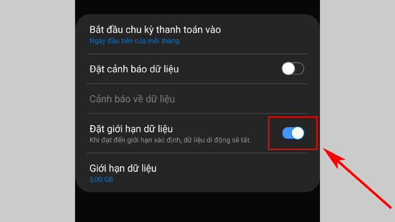 Tắt giới hạn dữ liệu